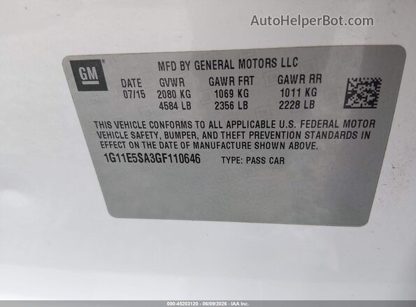 1G11E5SA3GF110646 2016 CHEVROLET MALIBU White Engine compartment view