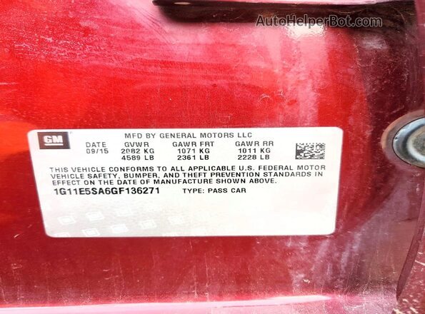 1G11E5SA6GF136271 2016 CHEVROLET MALIBU Burgundy 