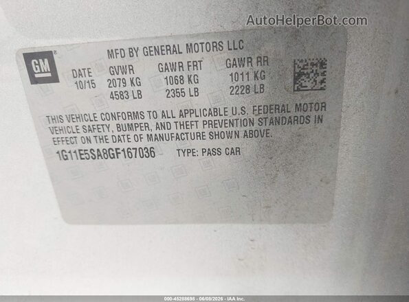 1G11E5SA8GF167036 2016 CHEVROLET MALIBU Silver 