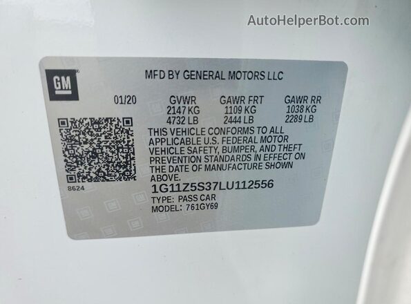 1G11Z5S37LU112556 2020 CHEVROLET IMPALA White Widok naklejki z numerem VIN