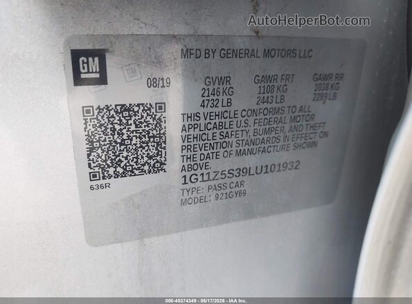 1G11Z5S39LU101932 2020 CHEVROLET IMPALA Silver Widok komory silnika