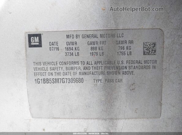 1G1BB5SM7G7309880 2016 CHEVROLET CRUZE Silver Вид підкапотного простору