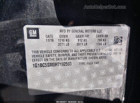 1G1BC5SM0H7192593 2017 CHEVROLET CRUZE Black Շարժիչի բաժամունքի տեսք