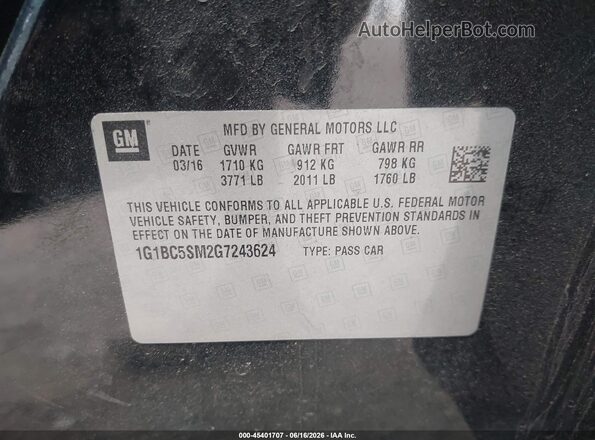 1G1BC5SM2G7243624 2016 CHEVROLET CRUZE Black Շարժիչի բաժամունքի տեսք