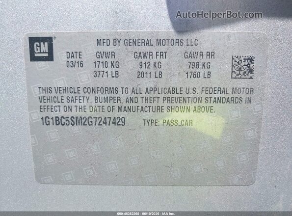 1G1BC5SM2G7247429 2016 CHEVROLET CRUZE Silver ძრავის განყოფილების ხედი