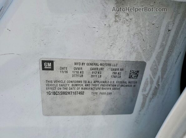 1G1BC5SM2H7187492 2017 CHEVROLET CRUZE White Vista de la etiqueta del VIN