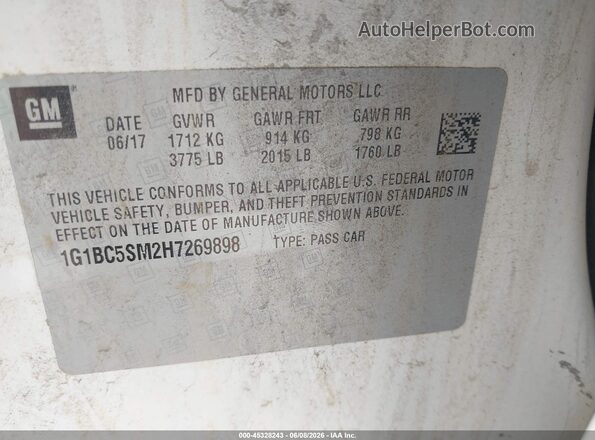1G1BC5SM2H7269898 2017 CHEVROLET CRUZE White 