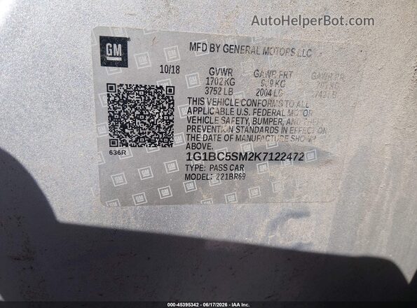 1G1BC5SM2K7122472 2019 CHEVROLET CRUZE Silver Vista del compartimento del motor