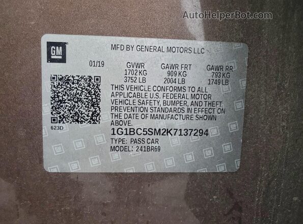 1G1BC5SM2K7137294 2019 CHEVROLET CRUZE Brown 