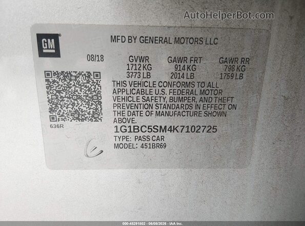 1G1BC5SM4K7102725 2019 CHEVROLET CRUZE Silver Շարժիչի բաժամունքի տեսք