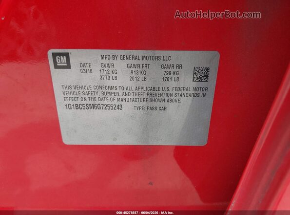 1G1BC5SM6G7255243 2016 CHEVROLET CRUZE Red Вид підкапотного простору