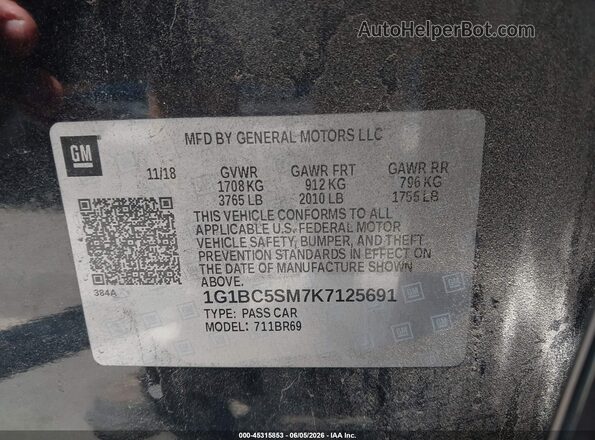 1G1BC5SM7K7125691 2019 CHEVROLET CRUZE Black Շարժիչի բաժամունքի տեսք