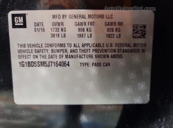 1G1BD5SM5J7164064 2018 CHEVROLET CRUZE Black Вид наклейки з VIN-кодом