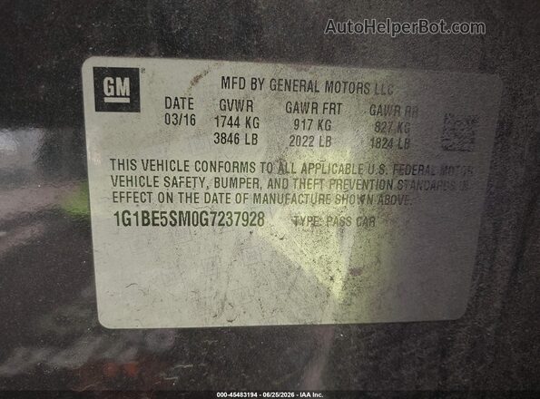 1G1BE5SM0G7237928 2016 CHEVROLET CRUZE Gray Widok komory silnika