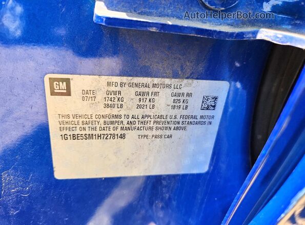 1G1BE5SM1H7278148 2017 CHEVROLET CRUZE Blue ძრავის განყოფილების ხედი