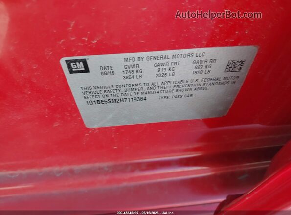 1G1BE5SM2H7119364 2017 CHEVROLET CRUZE Red Engine compartment view