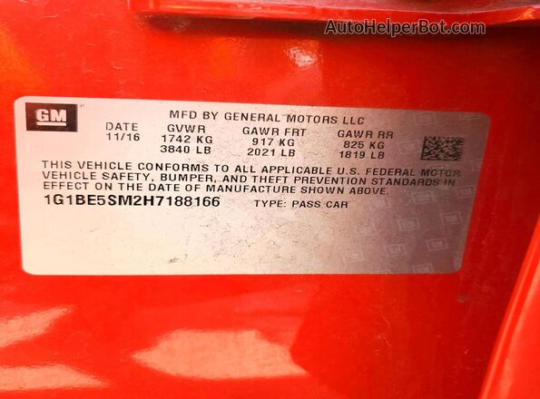 1G1BE5SM2H7188166 2017 CHEVROLET CRUZE Красный 