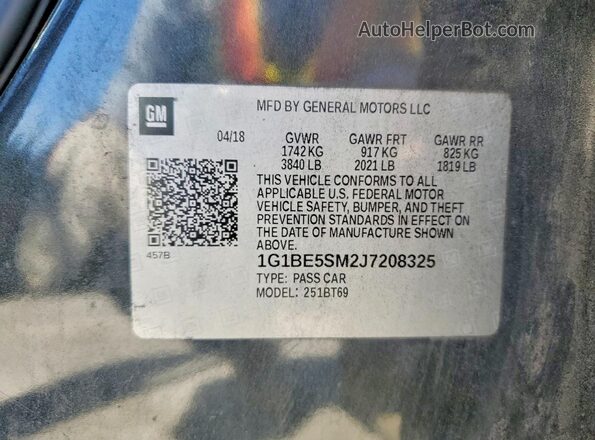 1G1BE5SM2J7208325 2018 CHEVROLET CRUZE Gray VIN კოდის სტიკერის ხედი