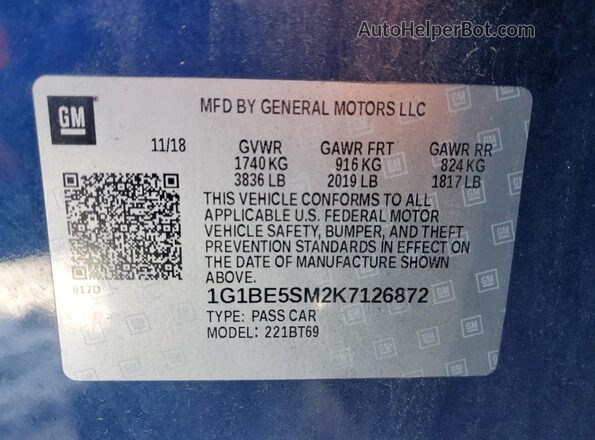 1G1BE5SM2K7126872 2019 CHEVROLET CRUZE Blue 