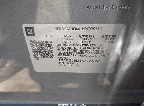 1G1BE5SM3K7127352 2019 CHEVROLET CRUZE Gray Vista del compartimento del motor