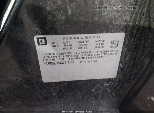 1G1BE5SM4G7311142 2016 CHEVROLET CRUZE Black Engine compartment view
