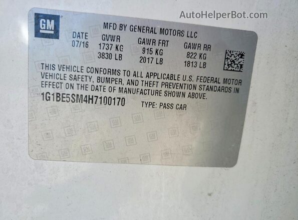 1G1BE5SM4H7100170 2017 CHEVROLET CRUZE White 