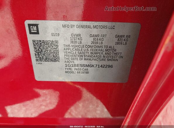 1G1BE5SM6K7142296 2019 CHEVROLET CRUZE Red Շարժիչի բաժամունքի տեսք
