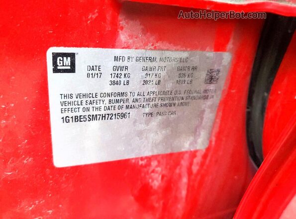 1G1BE5SM7H7215961 2017 CHEVROLET CRUZE Red Engine compartment view