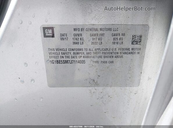1G1BE5SM7J7114005 2018 CHEVROLET CRUZE Silver Вид підкапотного простору