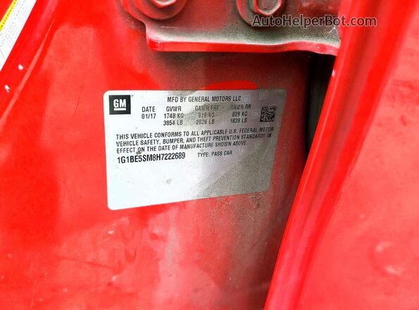 1G1BE5SM8H7222689 2017 CHEVROLET CRUZE Red 