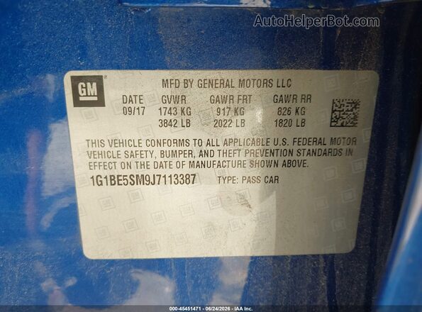 1G1BE5SM9J7113387 2018 CHEVROLET CRUZE Blue ძრავის განყოფილების ხედი