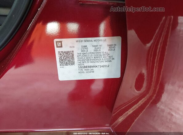 1G1BE5SMXK7142012 2019 CHEVROLET CRUZE Red Շարժիչի բաժամունքի տեսք