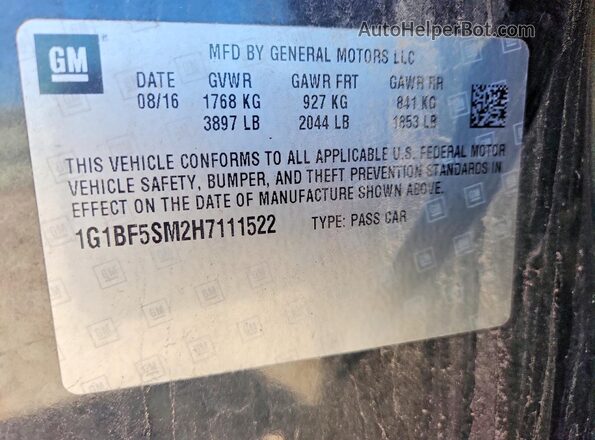 1G1BF5SM2H7111522 2017 CHEVROLET CRUZE Black 