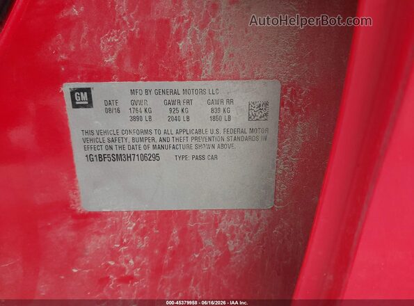 1G1BF5SM3H7106295 2017 CHEVROLET CRUZE Red Вид підкапотного простору