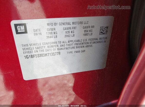 1G1BF5SM3H7135778 2017 CHEVROLET CRUZE Red ძრავის განყოფილების ხედი