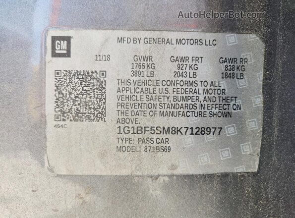 1G1BF5SM8K7128977 2019 CHEVROLET CRUZE Silver 