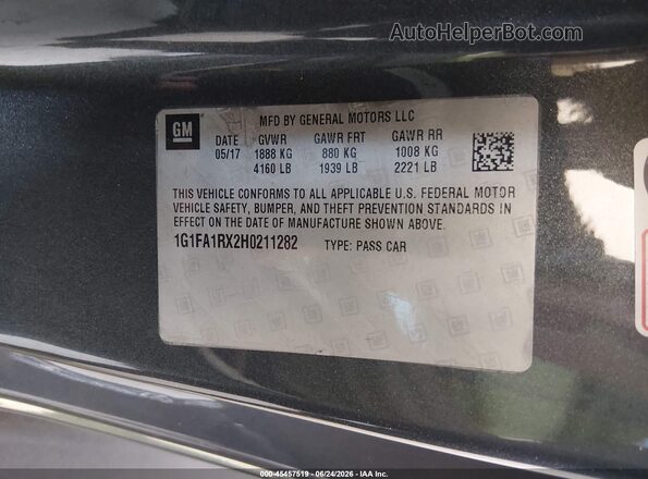 1G1FA1RX2H0211282 2017 CHEVROLET CAMARO Серый Вид подкапотного пространства