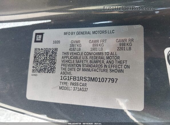 1G1FB1RS3M0107797 2021 CHEVROLET CAMARO Gray Vista del compartimento del motor