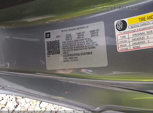1G1FB1RS5L0107802 2020 CHEVROLET CAMARO Gray Вид підкапотного простору