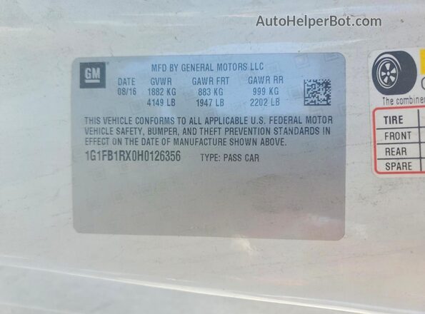 1G1FB1RX0H0126356 2017 CHEVROLET CAMARO White Vista del compartimento del motor
