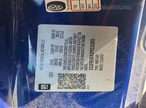 1G1FB1RX1P0131855 2023 CHEVROLET CAMARO Blue VIN կոդի պիտակի տեսք
