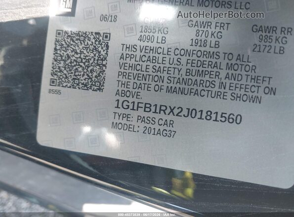 1G1FB1RX2J0181560 2018 CHEVROLET CAMARO Black Engine compartment view