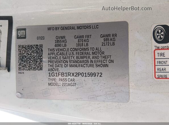 1G1FB1RX2P0159972 2023 CHEVROLET CAMARO White Շարժիչի բաժամունքի տեսք