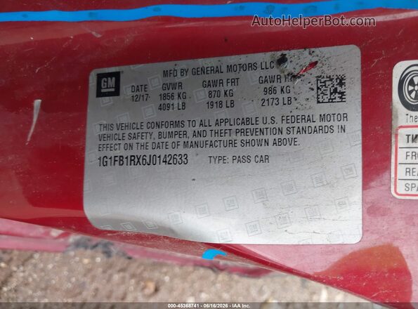 1G1FB1RX6J0142633 2018 CHEVROLET CAMARO Темно-бордовый Вид подкапотного пространства