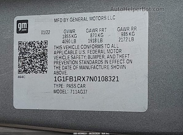 1G1FB1RX7N0108321 2022 CHEVROLET CAMARO Black Vista del compartimento del motor