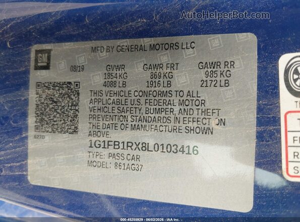 1G1FB1RX8L0103416 2020 CHEVROLET CAMARO Blue Շարժիչի բաժամունքի տեսք