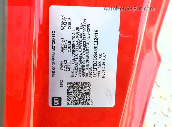 1G1FB3DS4R0112419 2024 CHEVROLET CAMARO Red Engine compartment view
