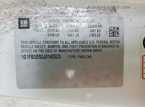 1G1FB3DS5J0143523 2018 CHEVROLET CAMARO White ძრავის განყოფილების ხედი