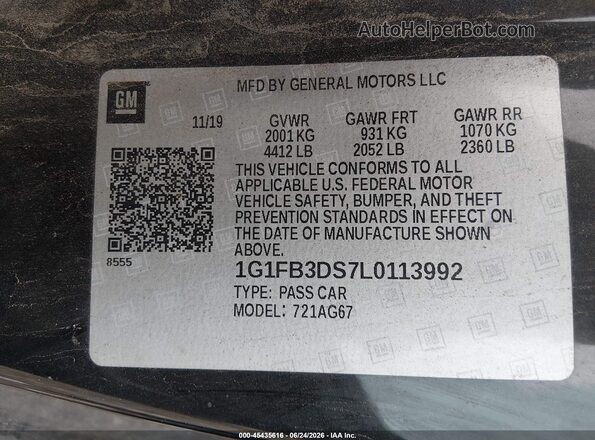 1G1FB3DS7L0113992 2020 CHEVROLET CAMARO Black Շարժիչի բաժամունքի տեսք