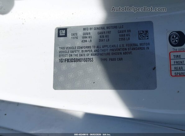 1G1FB3DS8H0160763 2017 CHEVROLET CAMARO Белый Вид подкапотного пространства
